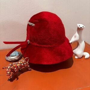 Vintage 60s Styled by Coralie Felt Striking Red Rhinestone Hat One of A Kind